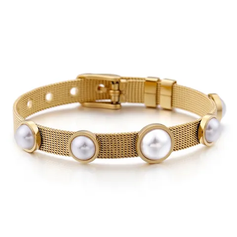 Eleganter 316L Milanaise Armband Edelstahl Mit Muschelperlen Verstellbare Schnalle Modeschmuck Für Damen