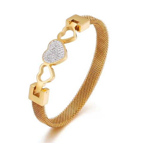 Bracciale Rigido A Cuore In Acciaio Inossidabile Con Zirconi Maglia Gioielli Di Moda Per Donna