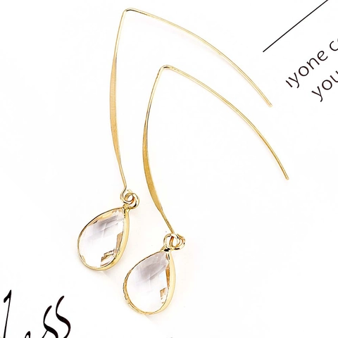 Fashion Copper Teardrop Earrings Simple Glass Crystal Dangle Earrings Elegant Water Drop Pendant Ear Hooks Jewelry Gift Women