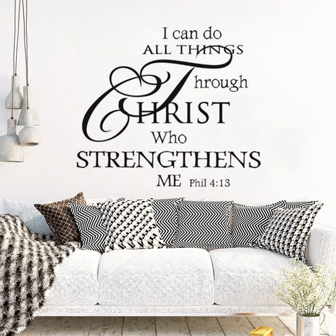 Bible Verse Wall Decal I Can Do All Things Through Christ Removable PVC Vinyl Sticker Motivational Home Living Room Decor