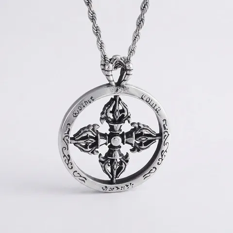 Pendentif Croix Double Vajra En Acier Inoxydable Bijoux Gothiques Punk Religieux Rétro Pour Hommes