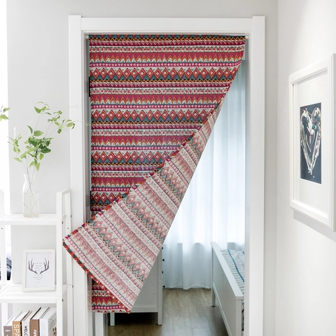 Cortina de Puerta Geométrica Bohemia Estampada Tela Poliéster Algodón Partición Noren para Cocina Baño Decoración Hogar