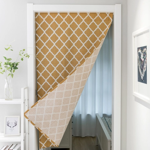 Tenda per Porta in Poliestere e Lino Stile Americano Motivo Geometrico Graticcio Marocchino Divisorio in Tessuto per Ristorante Senza Asta