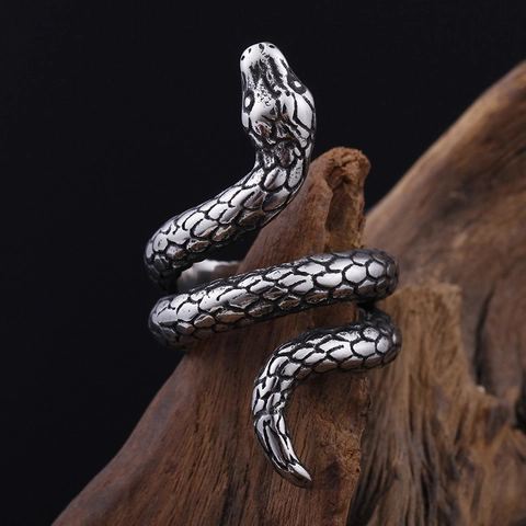 Anello a Serpente Punk Retrò per Uomo Donna in Acciaio al Titanio Placcato Oro 18K Forma Animale Gioielli di Moda