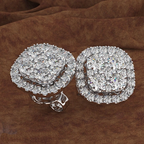 Square Halo Stud Earrings Silver Base Cubic Zirconia Pave Cushion Cluster Sparkling Jewelry For Women Classic Elegant
