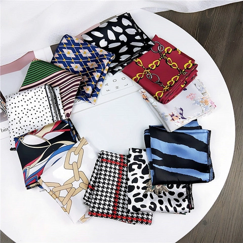 Women Fashion Square Scarf Satin Like Satin Head Neck Hair Handbag Accessory Printing Pattern Small Bandana Elegant