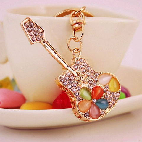 Llavero Creativo de Aleación de Guitarra Chapado en Oro Con Diamantes de Imitación Colgante de Instrumento Musical para Mujer