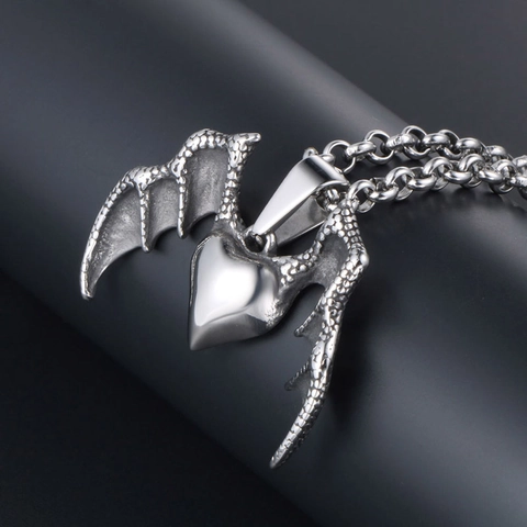 Vintage Hart Draak Vleugel Hanger Ketting Gothic Titanium Roestvrij Staal Retro Punk Sieraden Voor Mannen Vrouwen Nachtclub