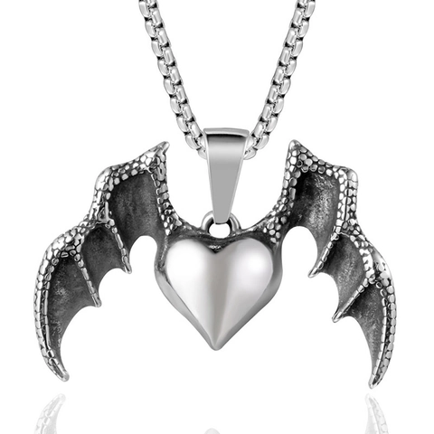 Vintage Hart Draak Vleugel Hanger Ketting Gothic Titanium Roestvrij Staal Retro Punk Sieraden Voor Mannen Vrouwen Nachtclub