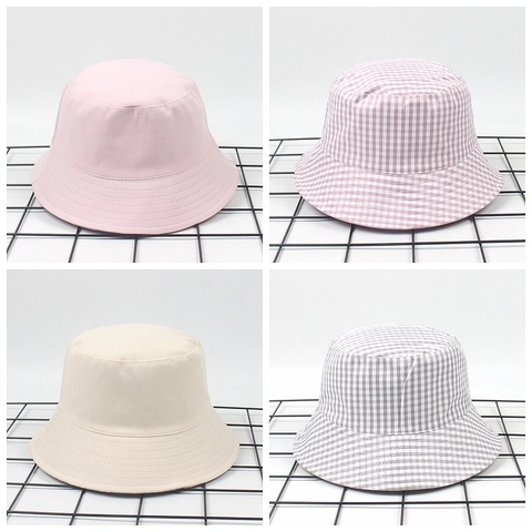 Reversible Gingham Bucket Hat Cotton Canvas Double Sided Wide Brim Sun Protection Outdoor Summer Chic For Women Men