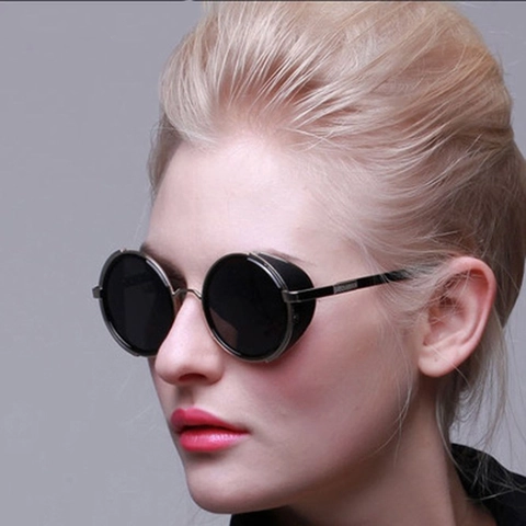 Round Steampunk Sunglasses Vintage Gothic Retro UV400 Protection PC Frame AC Lens Eyewear For Men Women