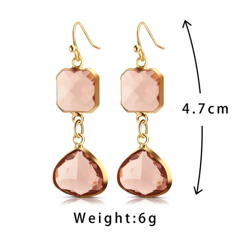 Copper Teardrop Dangle Earrings With Faceted Crystal Glass Water Drop Shape Geometric Elegant Jewelry For Women