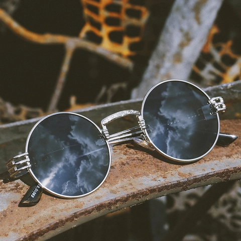 Lunettes De Soleil Polarisées Rondes Rétro Steampunk Monture En Métal Protection UV400 Style Industriel Pour Hommes Femmes