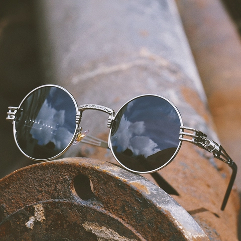 Lunettes De Soleil Polarisées Rondes Rétro Steampunk Monture En Métal Protection UV400 Style Industriel Pour Hommes Femmes