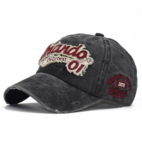 Washed Cotton Baseball Cap Retro Distressed Denim Hat Orlando Letter Embroidery Adjustable Vintage Streetwear Snapback