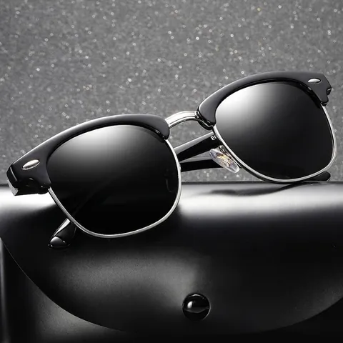 Retro Polarized Sunglasses For Men Women UV400 Protection Clubmaster Style Metal Plastic Half Frame Vintage Rivet Decor