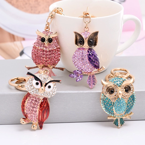 Portachiavi A Forma Di Gufo Lega Strass Smaltato Decorativo Ciondolo Per Borsa Scintillante Pendente Animale Gioiello Regalo Per Donne