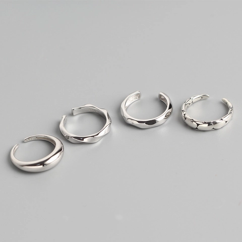 Anello In Argento Sterling 925 Regolabile Minimalista Geometrico Sfaccettato Design A Onde Stile Coreano Gioielli Da Donna