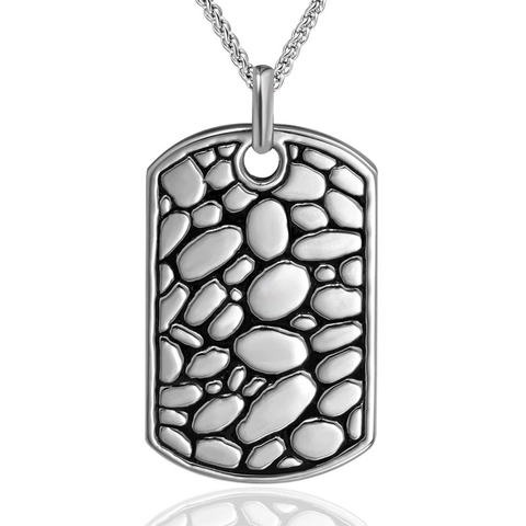 Herren Edelstahl Erkennungsmarke Halskette Kieselstein Textur Geprägter Militär Anhänger Punk Mode Schmuck