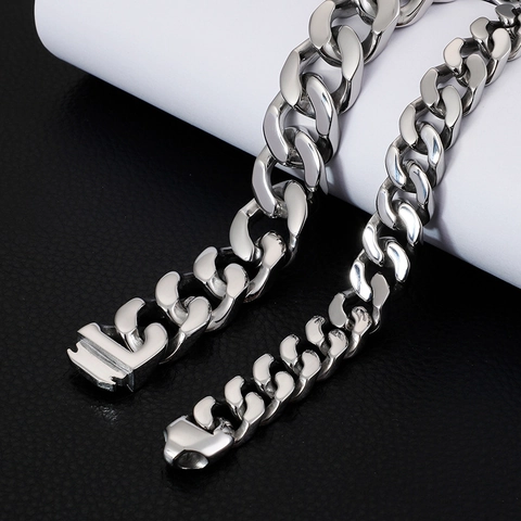 Bracciale Da Uomo Classico A Catena Cubana In Acciaio Inossidabile 316L Lucidato Stile Hip Hop Streetwear Punk Gioielli