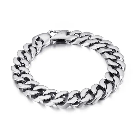 Bracciale Da Uomo Classico A Catena Cubana In Acciaio Inossidabile 316L Lucidato Stile Hip Hop Streetwear Punk Gioielli