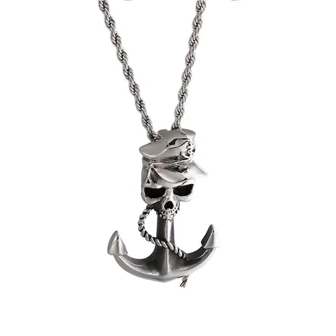 Pendente Ancora Pirata Teschio Acciaio Inossidabile Nautico Cappello Capitano Punk Gotico Gioielli Uomo