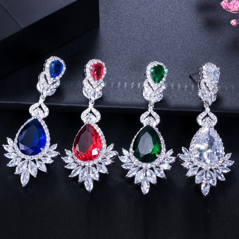 Luxury Copper Cubic Zirconia Teardrop Dangle Earrings Shiny Water Drop Dangle Earrings For Women Wedding Banquet Party Jewelry