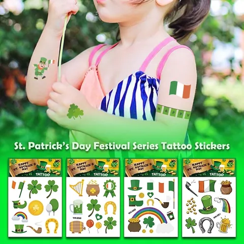 Adesivi Per Tatuaggi Temporanei Del Giorno Di San Patrizio Impermeabile Trifoglio Tema Irlandese Per Bambini Decorazione Arte Del Corpo