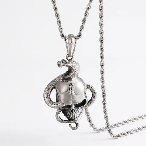Ciondolo Teschio Con Serpente Avvolto Acciaio Inossidabile Stile Gothic Punk Rock Gioielli Da Uomo Retro