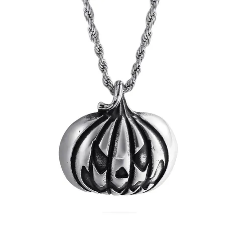 Halloween Pumpkin Jack-O'-Lantern Pendant Titanium Stainless Steel Ghost Face Charm Holiday Jewelry Accessory Gothic Style