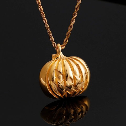Halloween Pumpkin Jack-O'-Lantern Pendant Titanium Stainless Steel Ghost Face Charm Holiday Jewelry Accessory Gothic Style