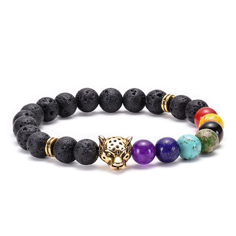 Pulsera Chakra de Piedra de Lava Hecha a Mano Cuentas de Piedra Natural Yoga Difusor Aromaterapia Leopardo León Buda Búho Animal