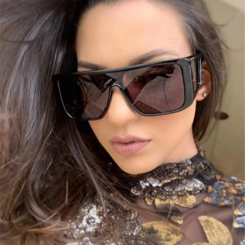 Shield Sunglasses Large Square Frame Retro Punk Wide Side Y2K Modern UV Protection PC AC Material For Women Men