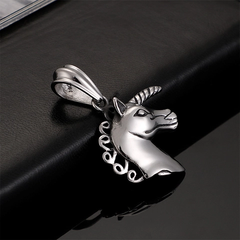 Ciondolo Testa Di Unicorno Acciaio Inossidabile Retro Punk Animale Collana Per Uomini Ragazzi Accessori Di Personalità