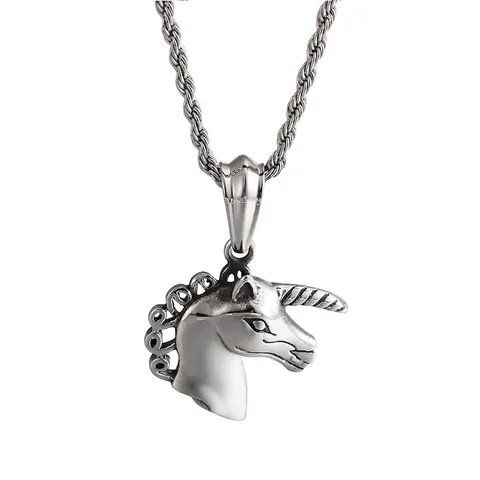 Ciondolo Testa Di Unicorno Acciaio Inossidabile Retro Punk Animale Collana Per Uomini Ragazzi Accessori Di Personalità
