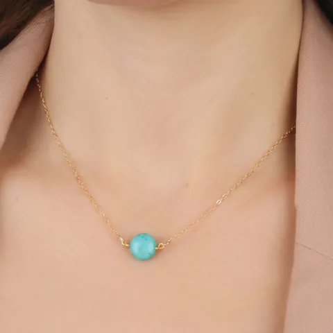 Minimalistische Anhänger Halskette Legierungskette Mit Runder Türkisperle Boho Modeschmuck Für Damen