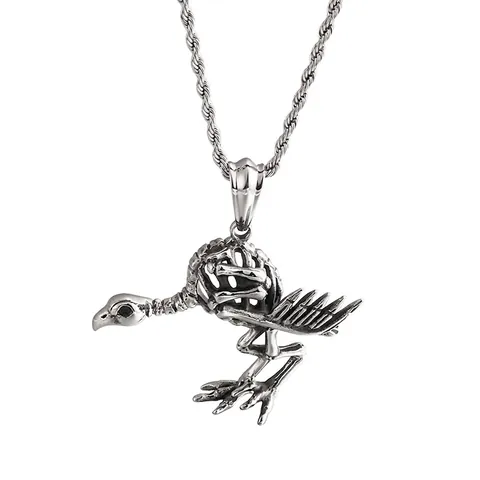 Ciondolo Scheletro Uccello Gotico Acciaio Inossidabile Vintage Punk Teschio Di Corvo Gioiello Animale Per Uomini Donne