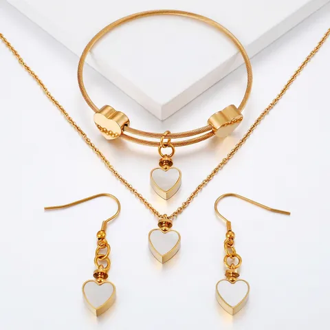 Gioielli Cuore Collana Bracciale E Orecchini Acciaio Inossidabile Conchiglia Elegante Moda Donne