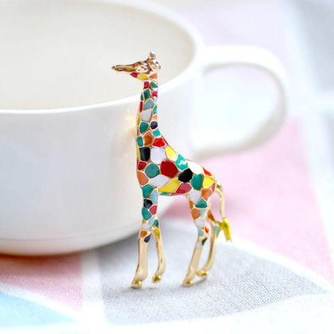 Retro Giraffe Animal Brooch Pin For Men Women Alloy Enamel Colorful Vintage Suit Lapel Accessories