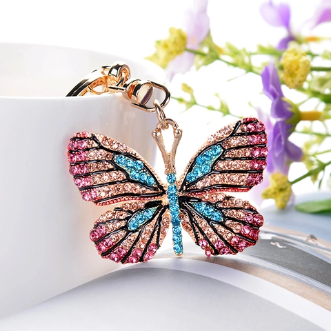 Portachiavi Farfalla Lega Strass Colorati Ciondolo Borsa Fascino Gioielli Accessori Moda Donna
