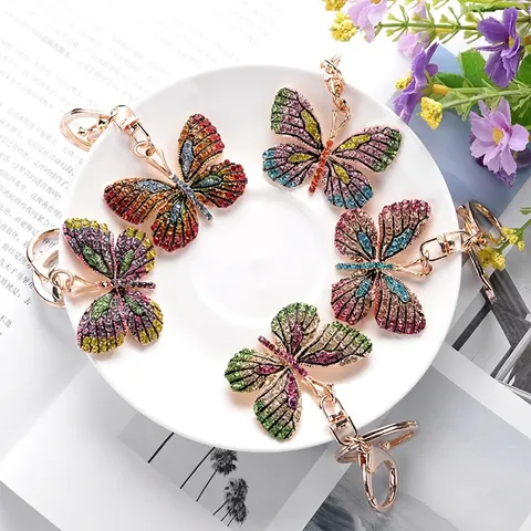 Portachiavi Farfalla Lega Strass Colorati Ciondolo Borsa Fascino Gioielli Accessori Moda Donna