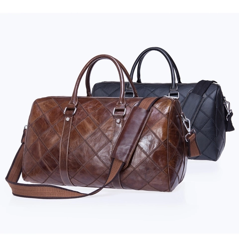 Bolso De Viaje Grande De Cuero Vintage Diseño De Diamantes Bolso De Mano Bolso De Hombro Para Hombres Mujeres