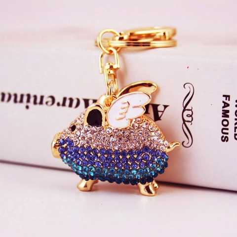 Cute Flying Pig Keychain Zinc Alloy Rhinestone Inlay Winged Animal Bag Charm Pendant For Women Girls Daily Fashion Jewelry