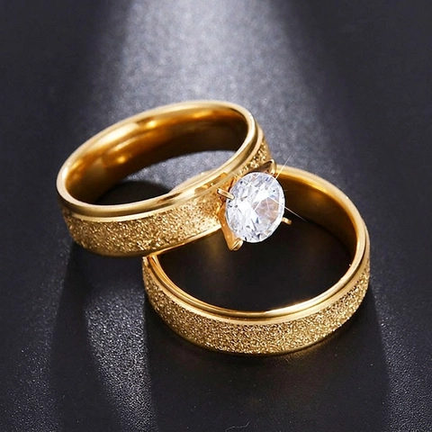 Edelstahlringe Matt Sandgestrahlt Zirkonia Inlaid Hochzeit Verlobung Schmuck Für Männer Frauen