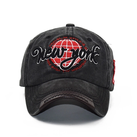 Washed Cotton Baseball Cap Vintage Distressed New York 3D Embroidery Retro Unisex Sun Hat Adjustable