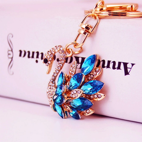 Elegant Swan Shape Keychain Gold Plated Zinc Alloy Rhinestone Inlaid Bag Accessory Hanging Charm For Women Birthday Gift Jewelry