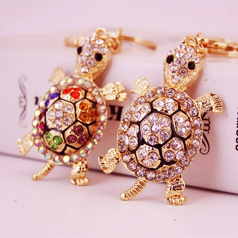 Portachiavi Tartaruga Oro Lega Di Zinco Brillanti Strass Cechi Ciondolo Borsa Tartaruga Marina Gioielli Regalo Donne Uomini
