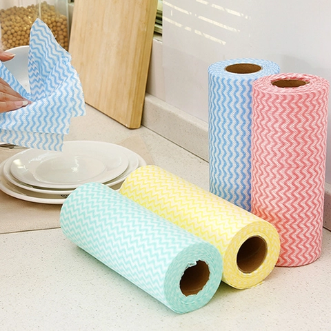 Kitchen Cleaning Cloth Disposable Non-woven Fabric Wave Pattern Absorbent Roll For Household Washing Dishcloth