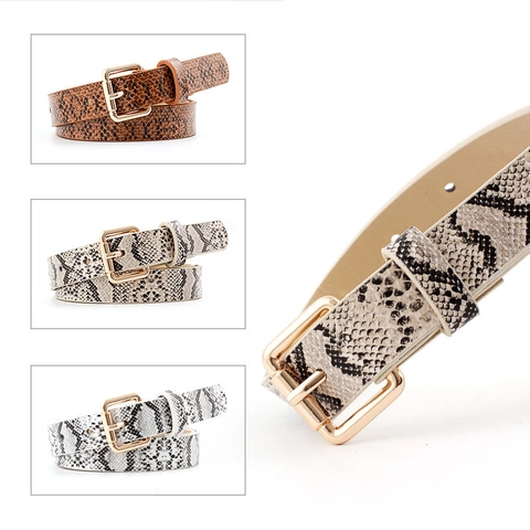 Cintura Sottile da Donna con Motivo a Serpente Vintage in Similpelle Fibbia in Lega Dorata Cintura Decorativa per Jeans Abiti