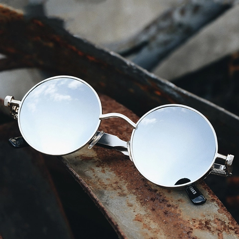Steampunk Στρογγυλά Γυαλιά Ηλίου Πολωμένα Μεταλλικό Πλαίσιο Gothic Retro UV400 Γυαλιά Για Άνδρες Και Γυναίκες